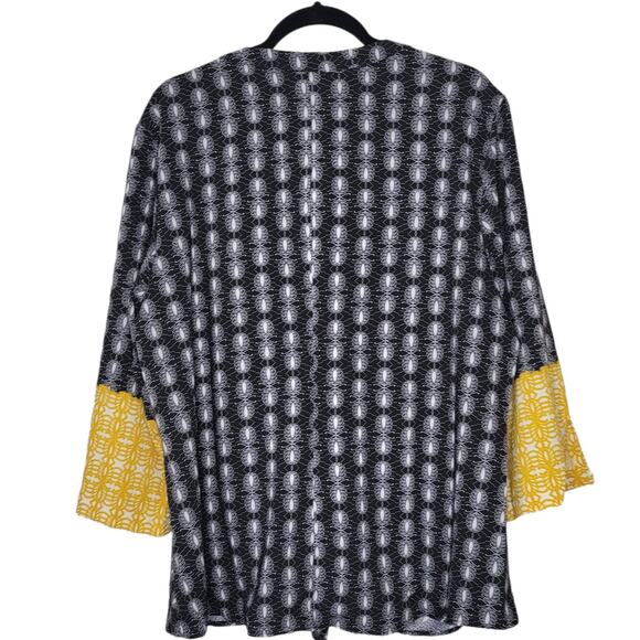 Ashley Stewart Abstract Black Yellow Front Tie Button Front Top Blouse Sz 18 - Picture 5 of 8